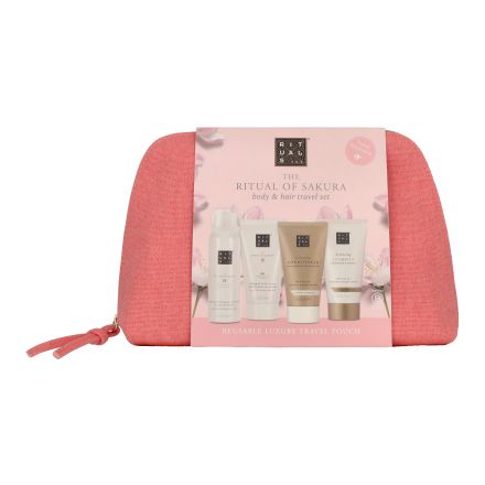 RITUALS SAKURA TRAVEL SET Подаръчн комплект душ гел, 50 мл; хидратиращ балсам за коса, 70 мл; хидратиращ шампоан, 70 мл; богат, плътен и подхранващ крем за тяло, 70 мл.