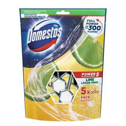 DOMESTOS POWER 5 Ароматизатор за WC Лимон, 5Х50 гр.