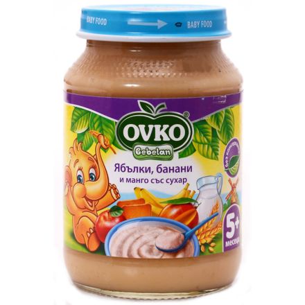 BEBELAN OVKO Млечна каша ябълки, банани, манго и сухар 5+м., 190гр