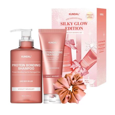 KUNDAL SILKY GLOW EDITION Комплект душ гел, балсам, ластичка
