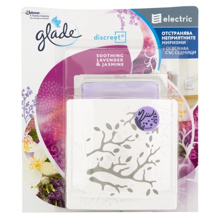 GLADE DISCREET Електрически ароматизатор за въздух дозатор SOOTHING LAVENDER&JASMINE, 8 гр.
