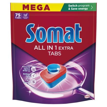SOMAT MEGA All in 1 extra Таблетки за съдомиялна, 75 броя