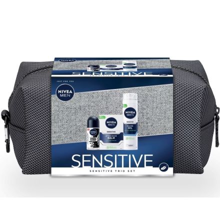 NIVEA MEN SENSITIVE CARE Подаръчен комплект Гел за бръснене Sensitive, 200 ml + Балсам за след бръснене Sensitive, 100 ml + Дeo Рол-он мъжки Invisible on Black & White Power, 50 ml