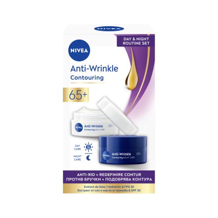 NIVEA AntiWrinkle+ Контуриращ дневен + нощен крем против бръчки 65+ , 2 x 50 мл.