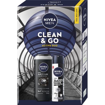 NIVEA MEN CLEAN&GO Подаръчен комплект душ гел 250, деп спрей 150