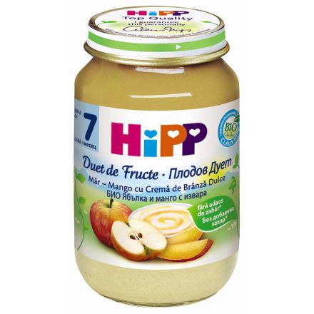 HIPP BIO Пюре плодов дует ябълка и манго с извара 6433, 160 гр