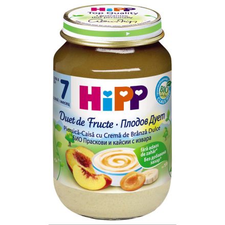 HIPP BIO Пюре плодов дует праскова и кайсия с извара 5470, 160 гр 