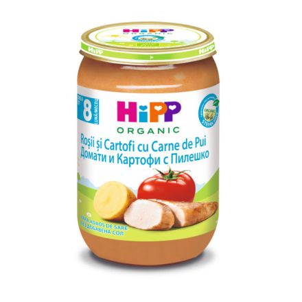 HIPP BIO Пюре Картофи и домати с пилешко месо 8+ месеца 6510, 220 г