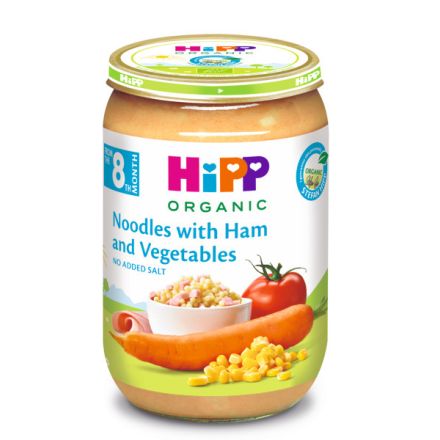 HIPP BIO Пюре Макарони с шунка и зеленчуци 8+месеца 6540 220 г