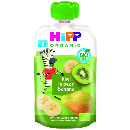 HIPP HIPPIS Био Плодова закуска пауч Круша, банан и киви 4+ месеца, 100 г