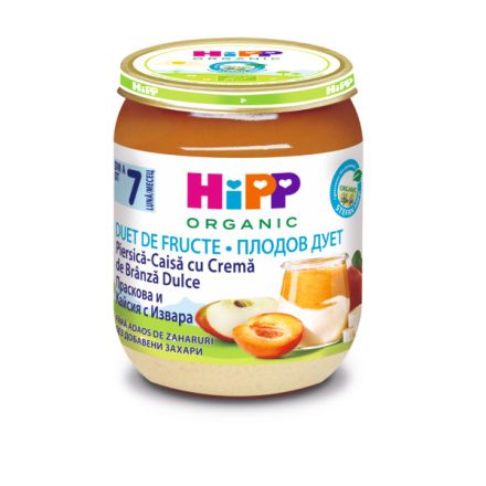 HIPP BIO Пюре плодов дует праскова и кайсия с извара 5470, 160 гр 