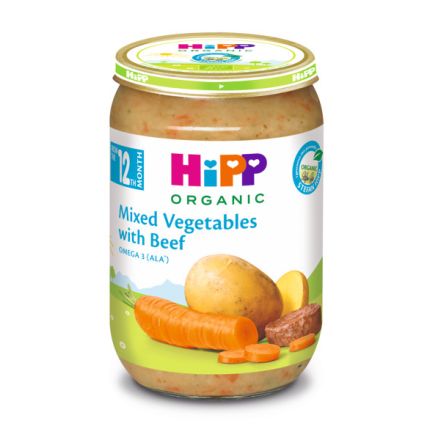HIPP BIO Пюре Микс зеленчуци с телешко месо 12+месеца 6863, 220 г