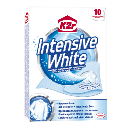 K2R INTENSIVE WHITE STRONG WHITENING POWER Кърпички за пране, 10 бр.