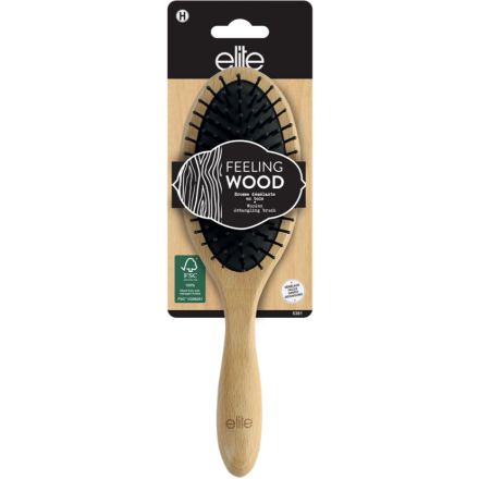 ELITE FEELING WOOD Дървена четка за коса за лесно разресване, 1 бр.