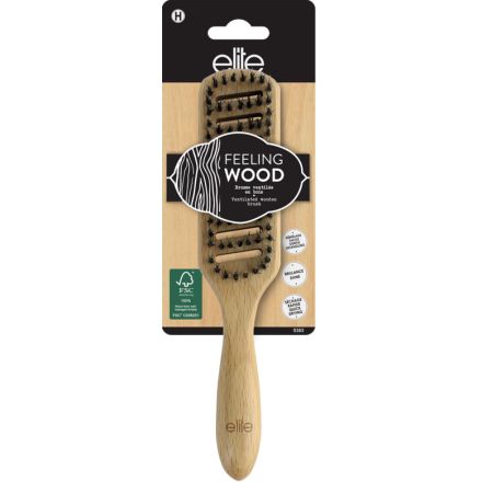 ELITE FEELING WOOD Дървена четка за коса с естествен и изкуствен косъм, 1 бр.