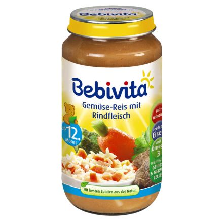 BEBIVITA Пюре зеленчуци с ориз и телешко месо 1058, 250 гр 