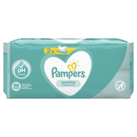 PAMPERS SENSITIVE Бебешки мокри кърпички, 2х52 бр.